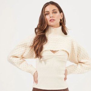 ASTR The Label Imani Turtleneck Cable Knit Sweater Set Cream